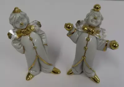 Buy 2 X Vintage Capodimonte Limoges Swarovski Clowns Crystals Figurines White & Gold • 35£