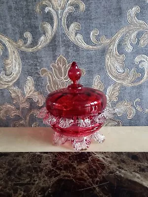 Buy Antique Victorian Cranberry Glass Pedestal Lidded Candy/Sugar Pot  Red And Clear • 45£