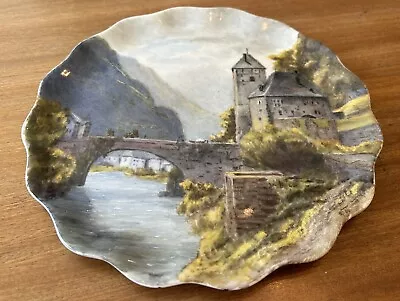 Buy Vintage Hand Painted Plate German Dresden? Signed Bavaria? German Alps? 24.3cm • 7.99£