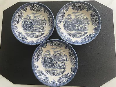 Buy Royal Stafford Blue Fine Earthenware Soup Cereal Bowls STAGECOACH , Set Of 3 • 30.75£
