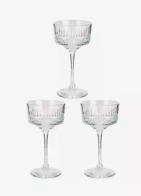 Buy Habitat Coupe Glasses Pack 3 Pressed Champagne Long Slim Strong Base Clear Glass • 7.95£