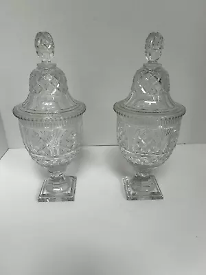 Buy ANTIQUE PAIR 19THc CUT GLASS SWEETMEAT BONBON JARS AND COVERS SQUARE PLINTHS • 440£