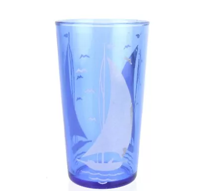 Buy Hazel Atlas Sailboat Juice Glass 1930s Blue 4 In Cobalt Blue • 11.18£