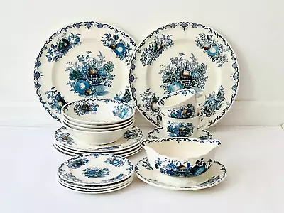 Buy Masons Ironstone  Fruit Basket  Blue 19 Pc Dinnerware Plates Tea Set • 93.10£