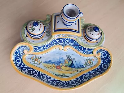Buy Antique Quimper HB Henriot Faience Pottery Inkwell Stand • 20£