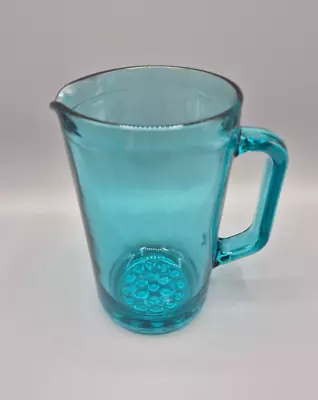 Buy Vintage Turquoise Bubble Base Pressed Glass Jug • 11.99£