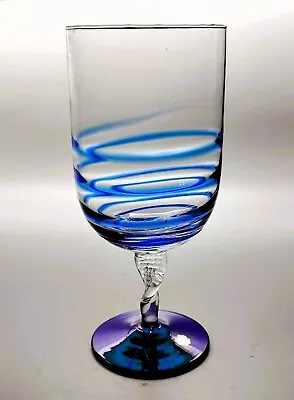 Buy Hand Blown Italian Wine Glass Vase With Trailed Cobalt Blue Spiral & Base • 29.99£
