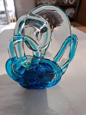 Buy Mdina Glass Freeform Sculptured Knot In Turquoise And Clear Glass Circa 1970s • 45£