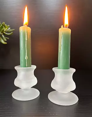 Buy Pair Of Vintage White Frosted Fussed Glass Short Candlesticks Holders • 5.99£