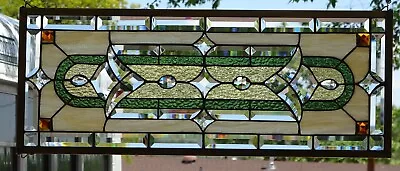 Buy Stained Glass Transom  HANGING PANEL 34 1/2 X 14 1/2including  Hooks Brass Frame • 368.77£