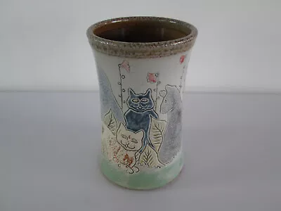 Buy 6.75  Tall Welsh Studio Pottery Cats Vase Michael & Joanna Mosse Llanbrynmair • 49.99£