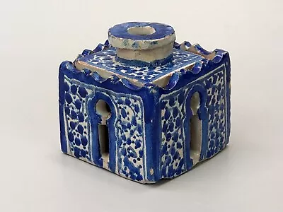 Buy Antique Moroccan Blue And White Caligraphy Inkwell Form Of Riad • 155£