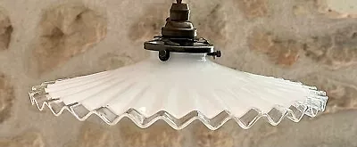 Buy Vintage French Opaline & Clear Pleated Coolie Ceiling Light Shade & Fittings • 55£