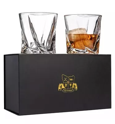 Buy Clear Glass Crystal Quadro Tumbler 340ml Whisky Spirit Glasses - Set Of Two • 17.99£