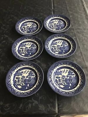 Buy 6 Churchill Blue Willow Pattern 17cm Tea Plates. Excellent Condition • 12.99£