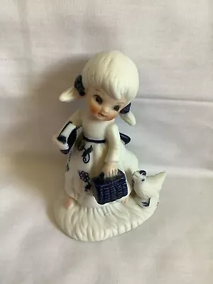 Buy Bisque Porcelain Blueware Figurine Girl With Pigtails, Purse, And Chicken  • 9.80£