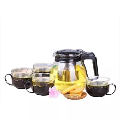 Buy Heat Resistant Glass Tea Coffee Pot Set With Infuser + 4 X Cup • 13.29£