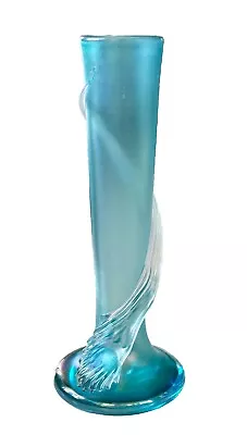 Buy Vtg Joseph Morel Zellique 9.25  Teal Iridescent Rainbow Feather Art Glass Vase • 137.93£