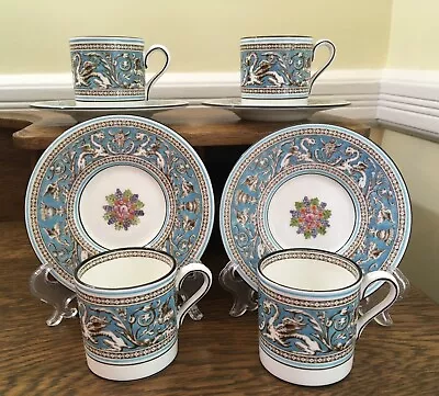 Buy 4 Espresso Cups & Saucers By Wedgwood Turquoise Florentine English Bone China • 70.83£