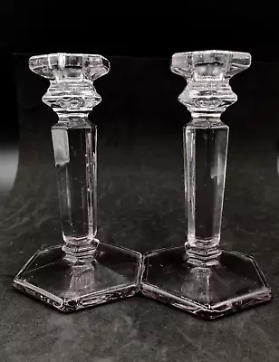 Buy Vintage Glass Candle Sticks Clear Glass Candle Holders With Hexagonal Bases • 23.50£