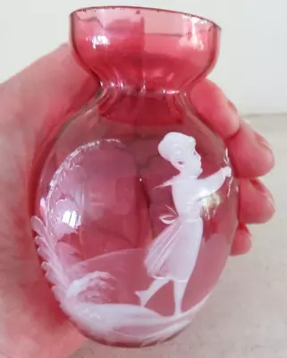 Buy Victorian Miniature Mary Gregory Cranberry Glass Vase • 22£