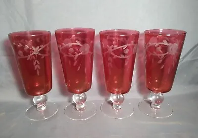Buy Cranberry Glass Barware/Glassware Glastonbury Etched Set  • 18.59£