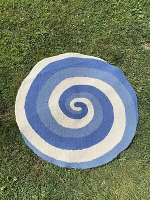Buy Pottery Barn Kids Blue White Swirl Wool Round Rug 35  Diameter Geometric • 35.41£