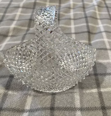 Buy Antique Anglo Irish Diamond Cut Glass Lead Crystal Handled Basket Vase 19th C. • 107.17£