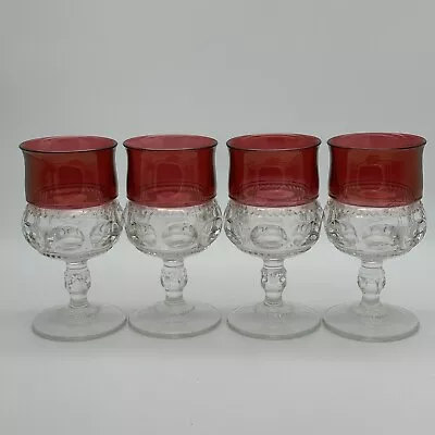 Buy Vintage Dining Kings Crown Ruby Flash Red Thumbprint Glass Set Of Four • 36.35£