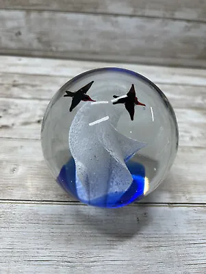 Buy Blue White Water Wave With Birds Flying Over Studio Art Glass Paperweight 3  Dia • 11.90£