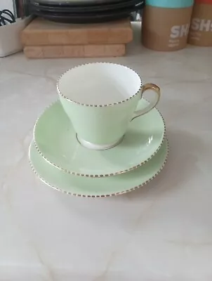 Buy Wedgwood W4145 Pattern Cup Saucer & Side Plate Trio. April Mint Green ? • 9.99£