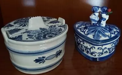 Buy Delft. Blue And White Pottery. Hand Painted. Trinket Box. Set Of 2 Boxes. • 2.99£