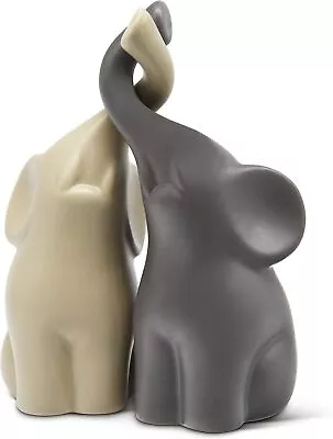 Buy Loving Pair Of Elephants In Beige & Grey - Modern Ceramic Sculpture As A Set...  • 33.19£