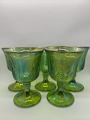 Buy Vintage 5 1/2” Indiana Colony Harvest Grape Lime Green Glass Goblet Set Of 5 • 27.95£