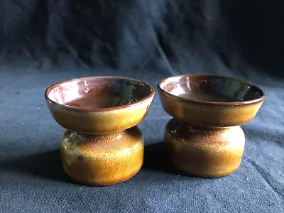 Buy Pair Of Vintage Guernsey Pottery Candle Holders  Amber Coloured Brown Interior • 20£