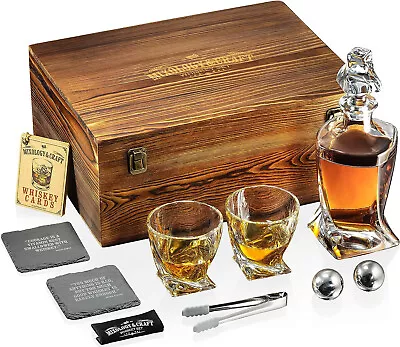 Buy Mixology & Craft Whiskey Stones Gift Set Men | Decanter W/ Glasses Set | NEW BOX • 39.97£
