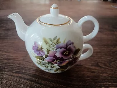 Buy Sheltonian English Bone China, Individual Teapot And Cup, Floral Bouquet • 37.27£
