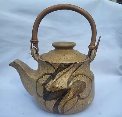 Buy Vintage Scottish Larbert Pottery Tea Pot ~ Bamboo Handle ~ Barbara Davidson ~  • 12£