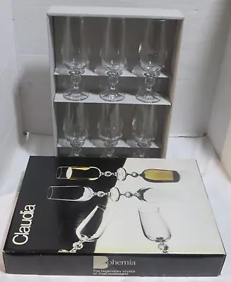 Buy Vintage Bohemian Claudia Crystal Champagne Flutes Czechoslovakia NEW In Box 6 • 27.95£