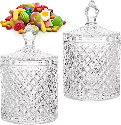 Buy 2 Pcs Glass Candy Jars With Lid, Crystal Clear Decorative Bowl...  • 21.49£