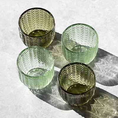 Buy Set Of 4 Floral Green Glass Small Tea Light Candle Holders 6cm Tealight Pots • 15£