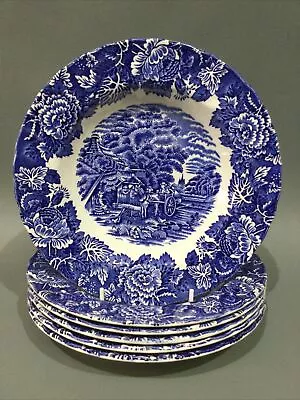 Buy Blue & White China “ English Scenery “   Woods Ware 6 X Soup Plates • 29.95£