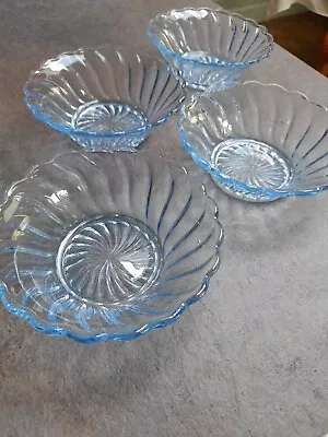 Buy Vintage Bagley Blue Glass Swirl Bowls • 5£