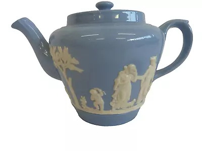 Buy Wedgwood Jasper Ware  Tea Pot DUDSON Hanley Glazed Blue White 15cm Tall Charity • 29.99£