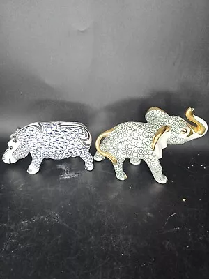 Buy Vintage Pair Of Herend Style Animals, A Hippo And An Elephant • 139.79£