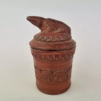 Buy Antique African? Red Pottery Jar And Cover Crocodile To Cover 10cm High • 19.95£