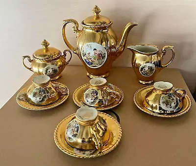 Buy Vintage Bavaria Gold Tea Set Gilt Cups & Saucers Teapot Sugar & Creamer • 94.02£