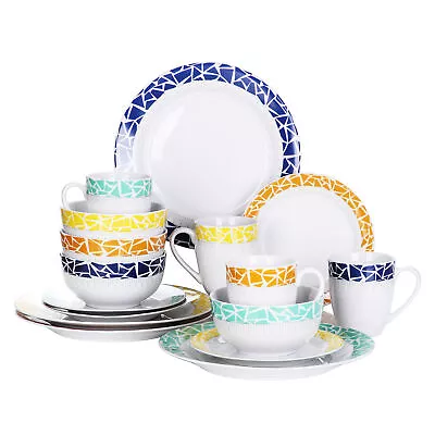 Buy VEWEET 16Piece Dinnerware Set Porcelain Plates Bowls Mug Tableware Service For 4 • 49.99£
