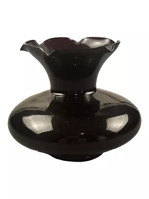 Buy Vintage Black Amethyst Puple Glass Vase Ruffled Scalloped Edge • 16.77£