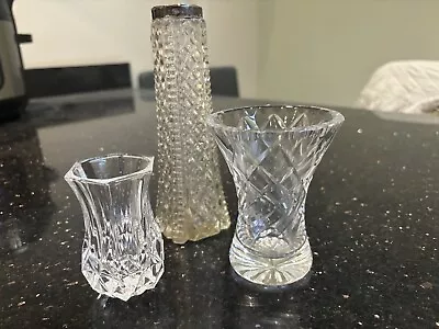 Buy Collection Of Small Cut Glass Vases X 3 • 5£